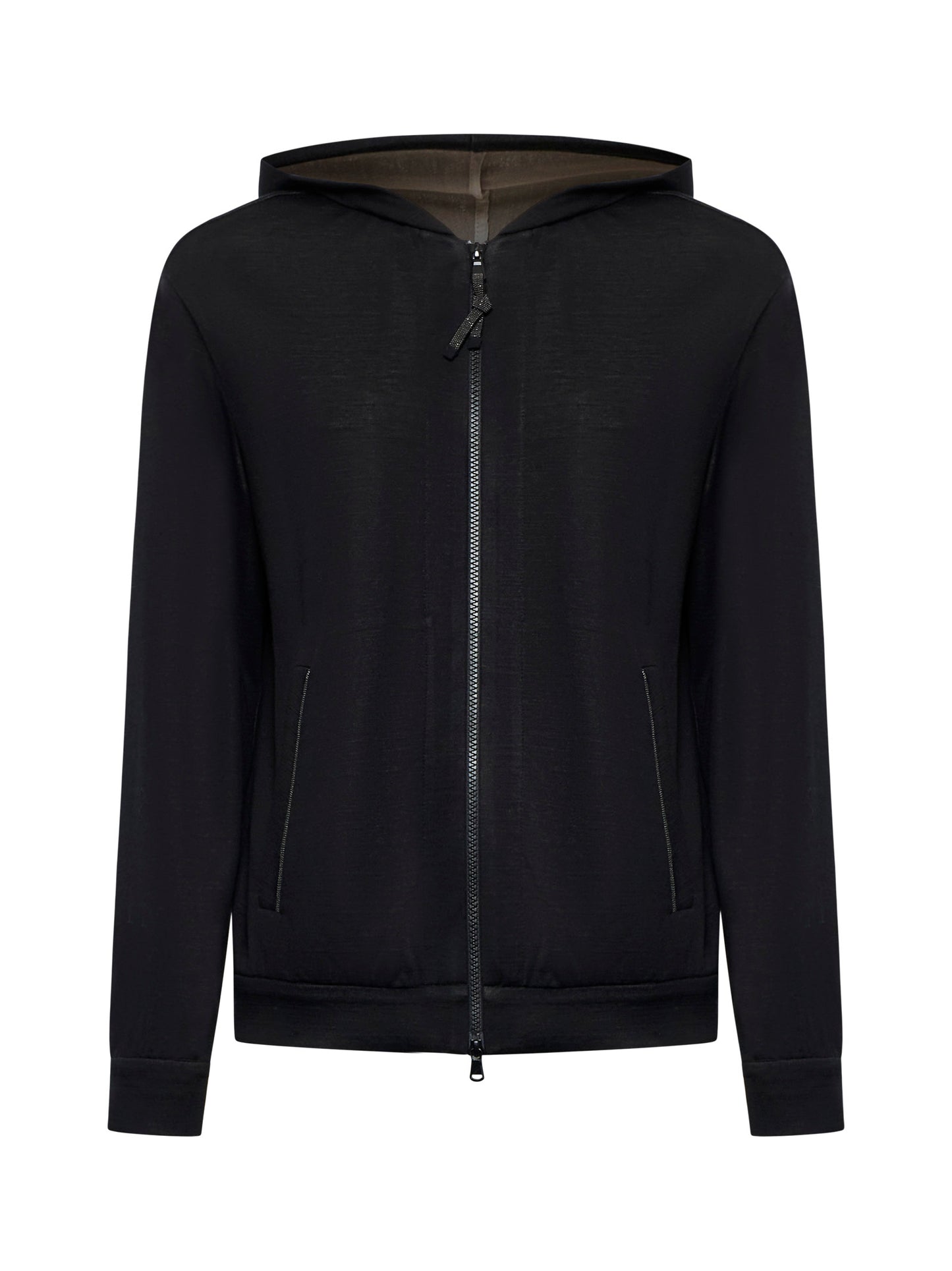 Black interlock zip-up hoodie