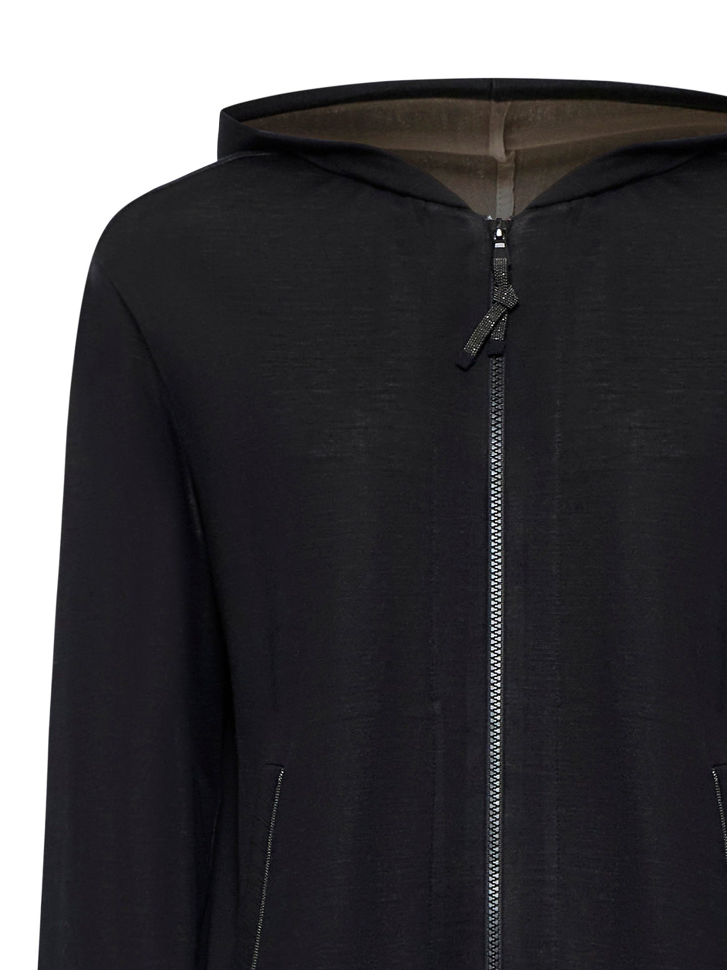 Black interlock zip-up hoodie