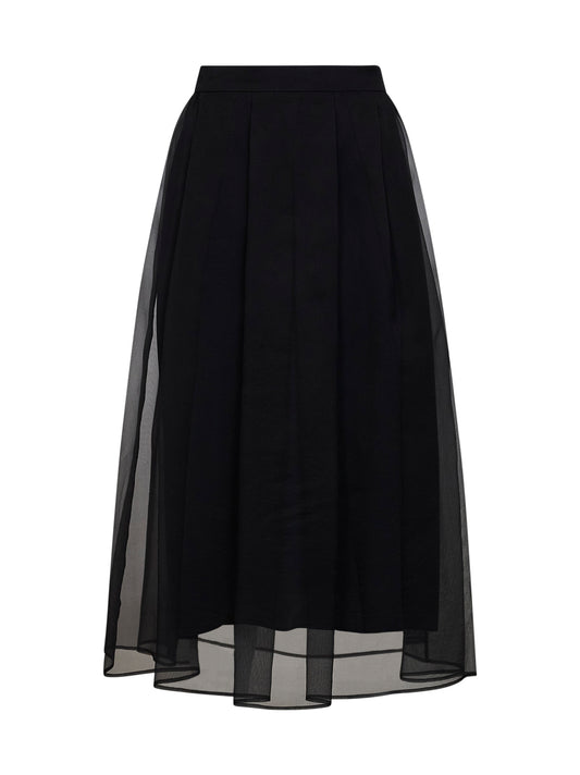 Black Crispy silk flared midi skirt