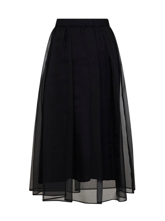 Black Crispy silk flared midi skirt