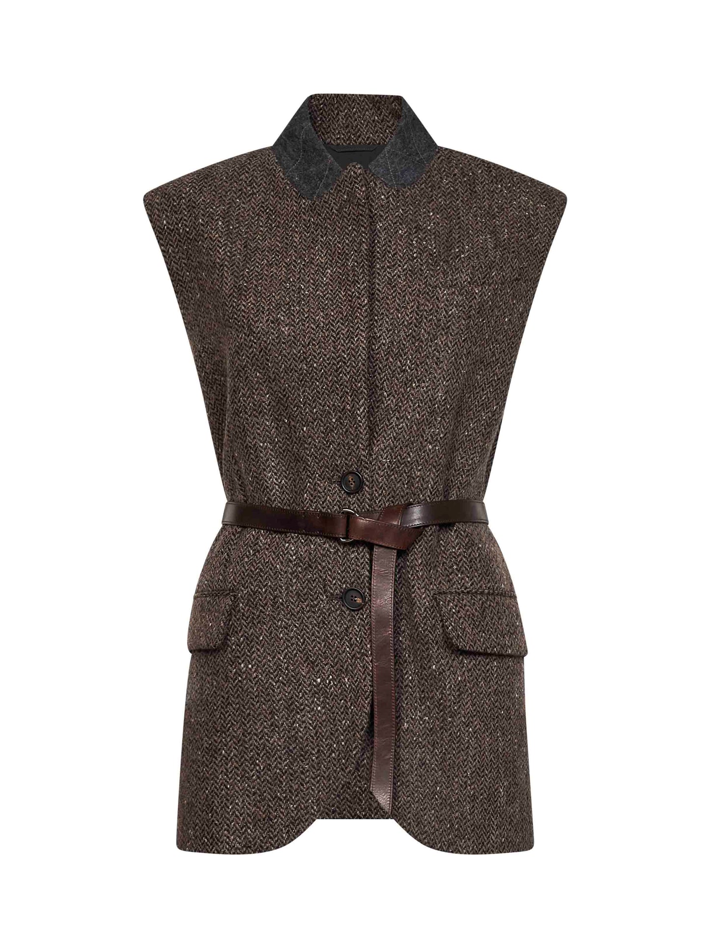 Gilet in chevron Sparkling marrone scuro con cintura e monile