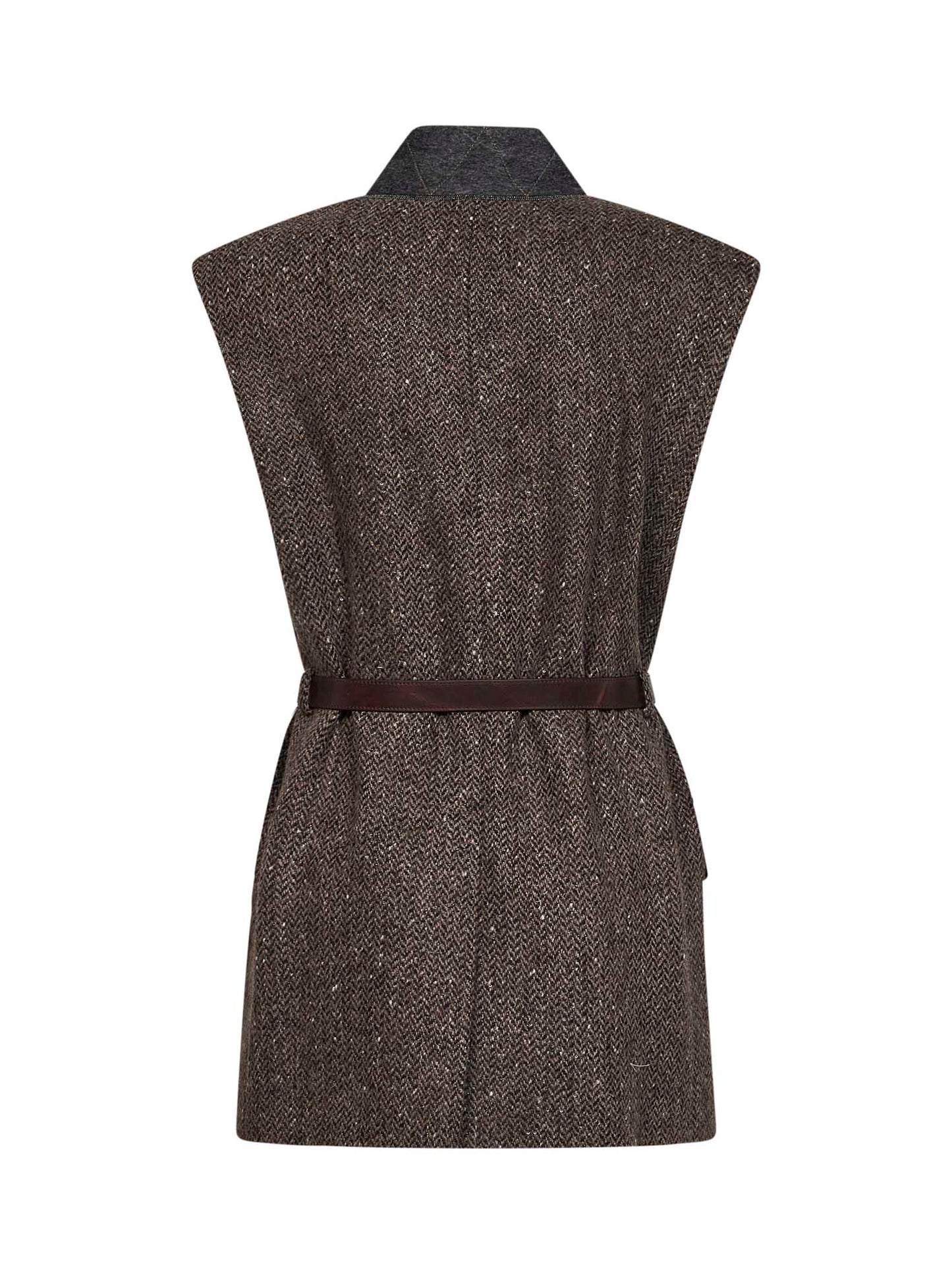 Gilet in chevron Sparkling marrone scuro con cintura e monile
