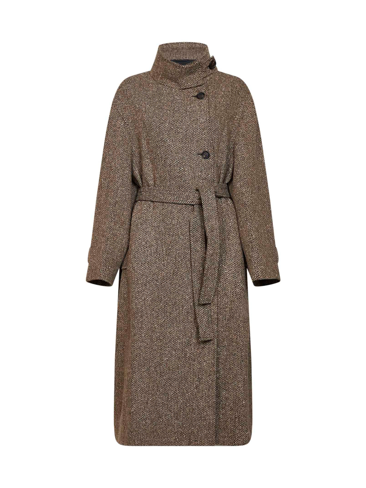 Cappotto con cintura in chevron Sparkling marrone chiaro