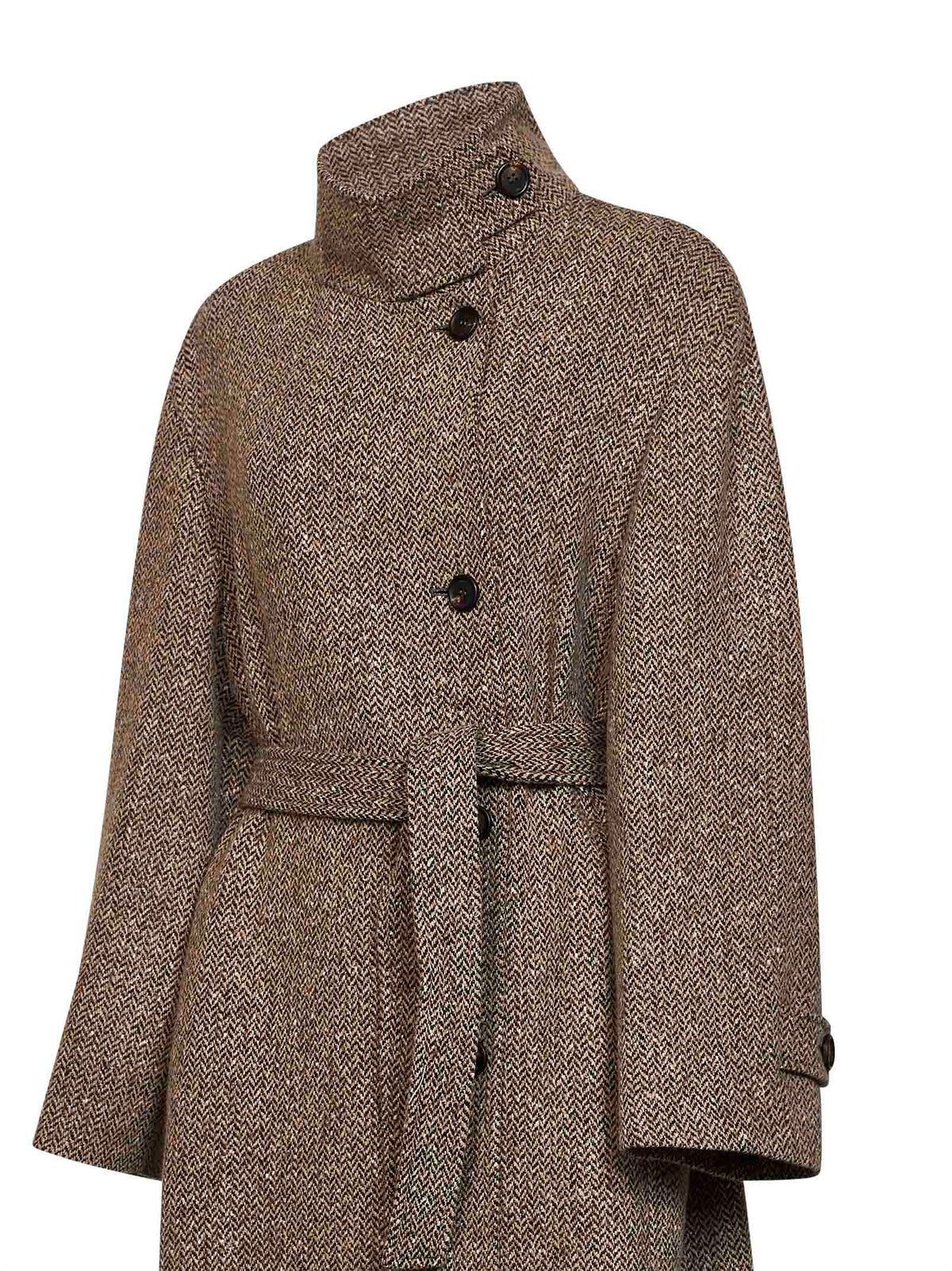 Cappotto con cintura in chevron Sparkling marrone chiaro