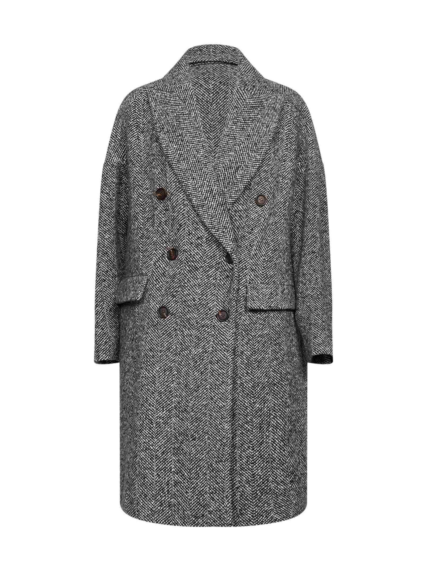 Cappotto doppiopetto con motivo a spina di pesce in grigio
