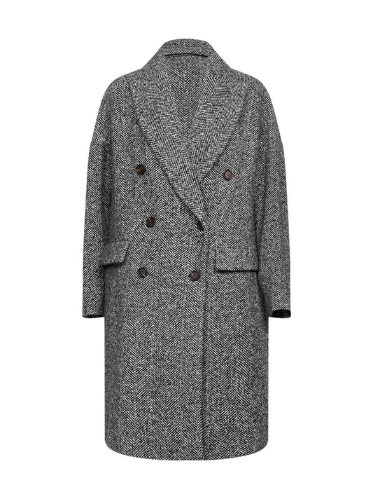 Grey herringbone double-breatsed coat