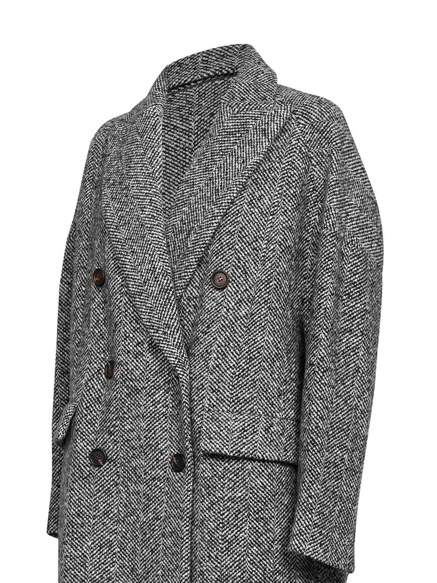 Cappotto doppiopetto con motivo a spina di pesce in grigio