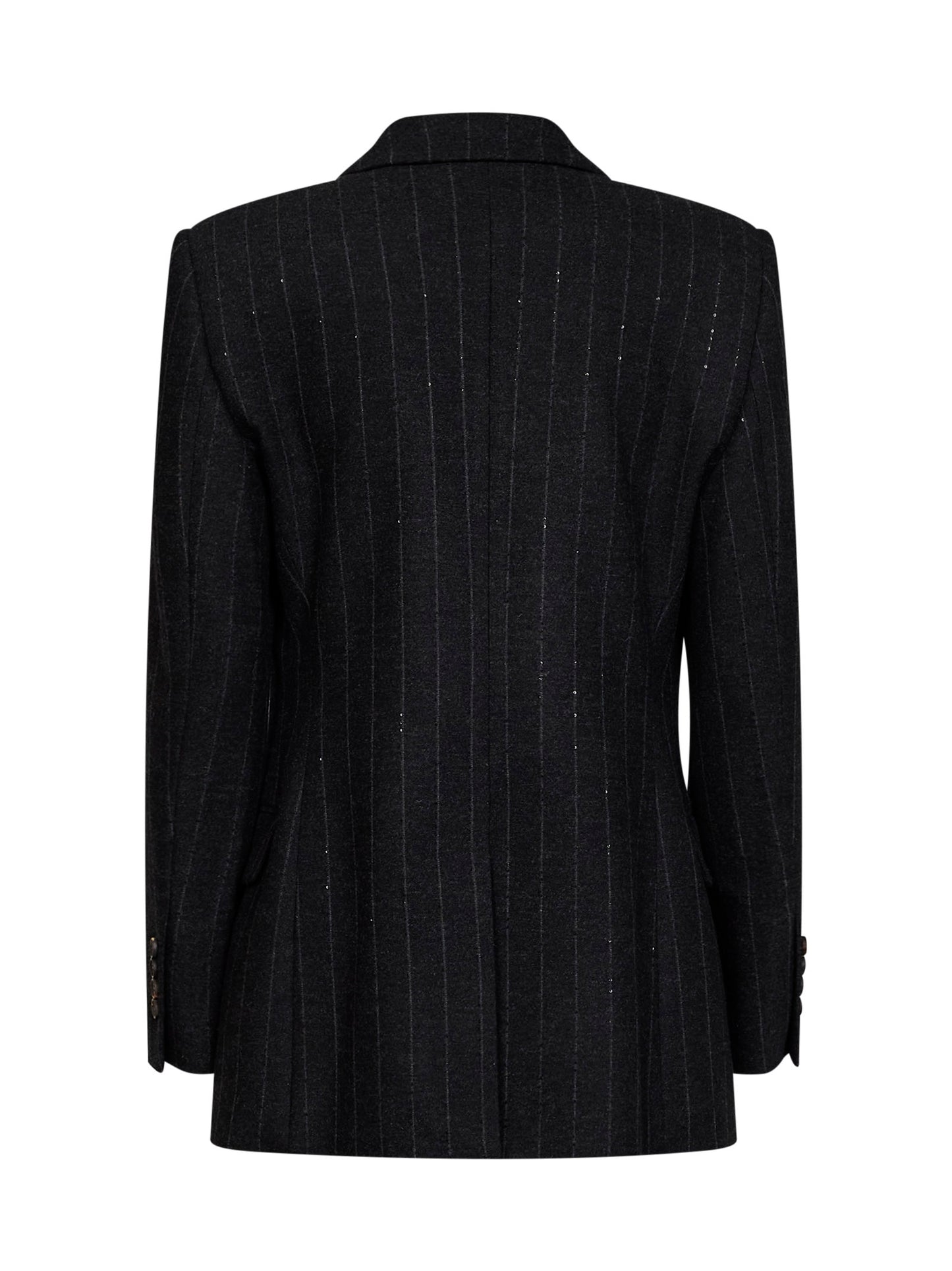 Giacca con cravatta in misto lana gessata con paillettes antracite