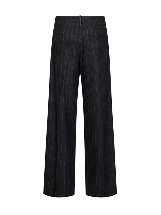 Anthracite sequin pinstriped wool blend Loose Pleated trousers