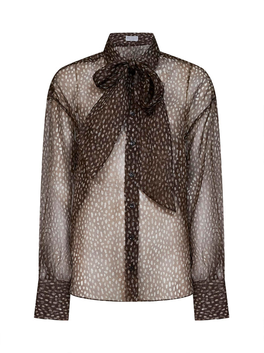 Chocolate Dapple silk organza shirt with Neck Tie