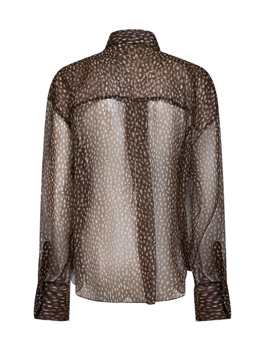 Chocolate Dapple silk organza shirt with Neck Tie