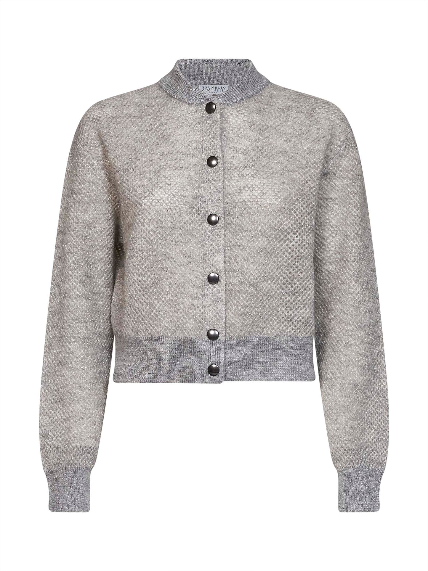 Cardigan Net in maglia double di mohair Sparkling grigio chiaro