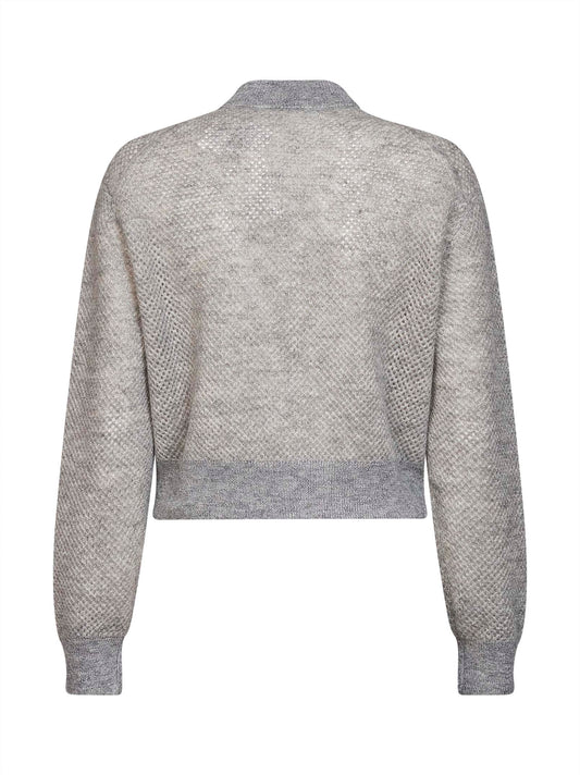 Light grey Sparkling double mohair knit Net cardigan