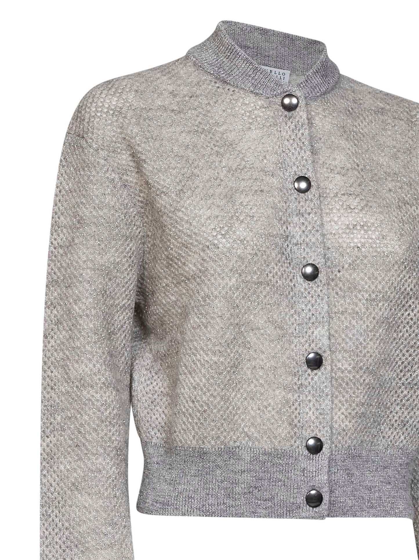 Cardigan Net in maglia double di mohair Sparkling grigio chiaro