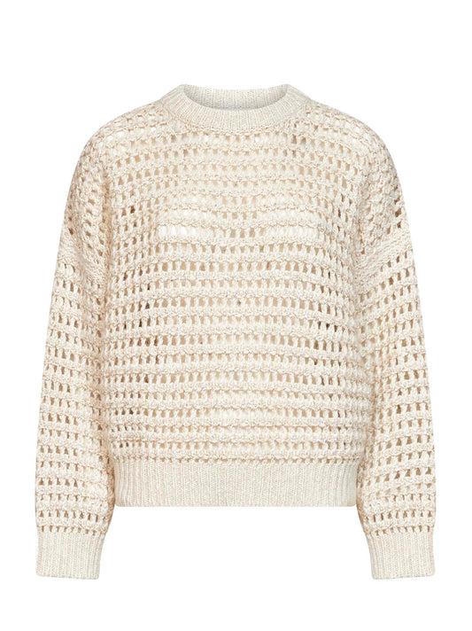 Pullover in maglia a rete con paillettes avorio
