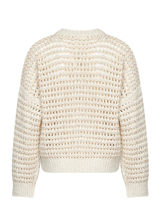 Pullover in maglia a rete con paillettes avorio