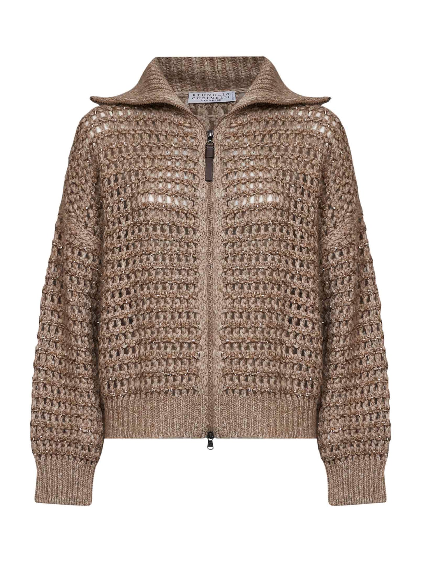 Seige Soft wool and cashmere net knit Dazzling cardigan