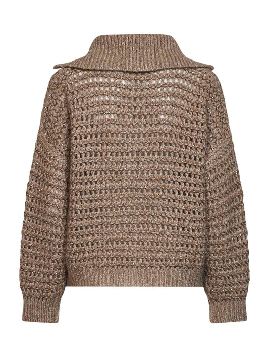 Cardigan Dazzling in lana Soft e cashmere a rete beige