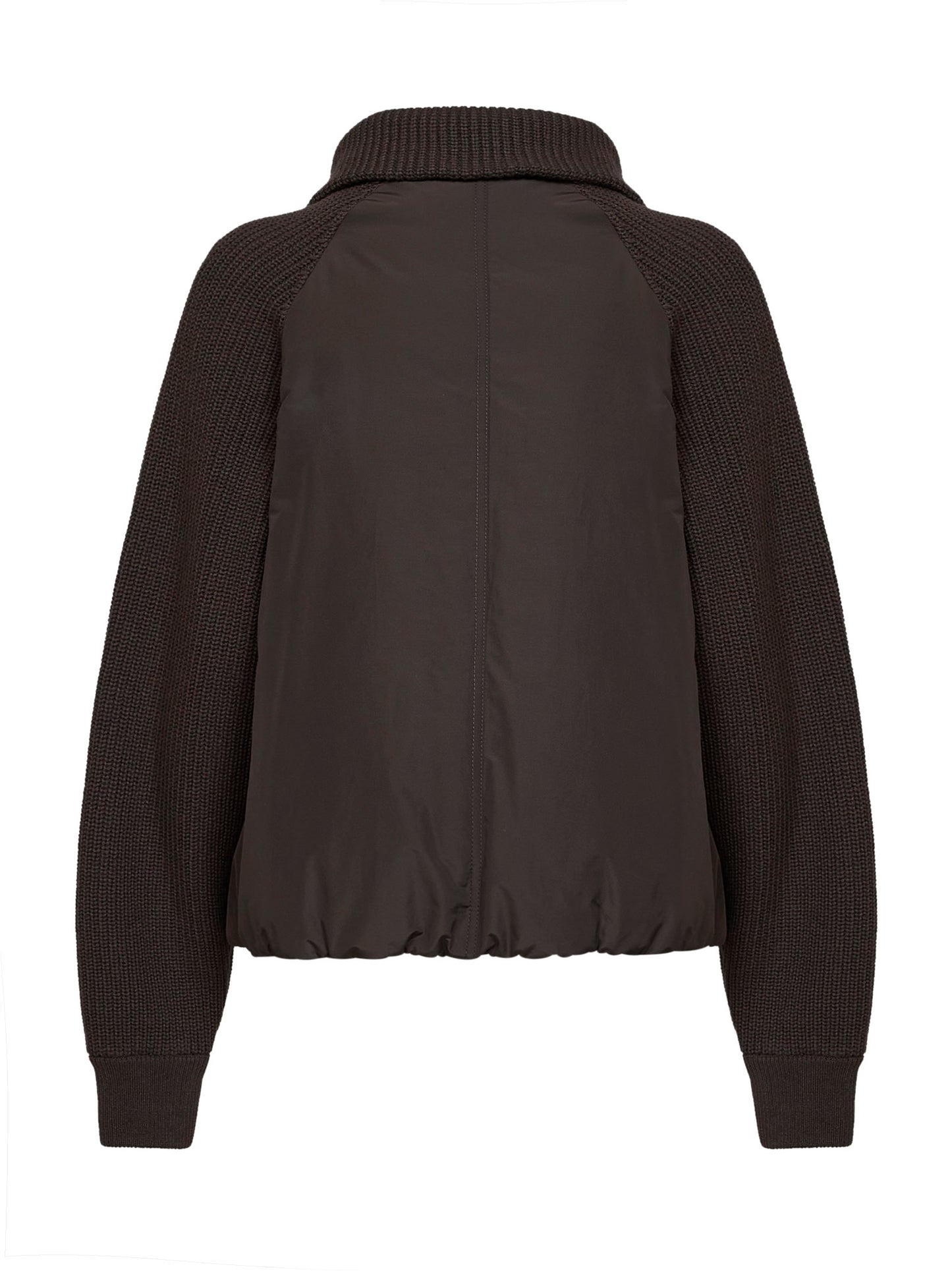 Piumino in taffetà techno e maglia marrone con Shiny Zipper Pull
