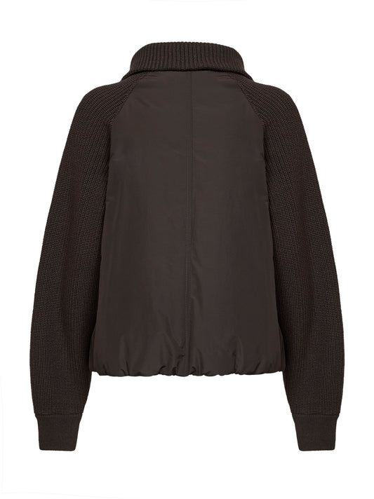 Piumino in taffetà techno e maglia marrone con Shiny Zipper Pull