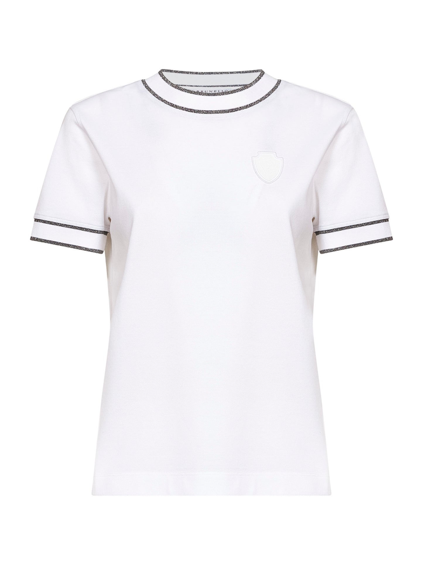 T-shirt in piquet di cotone stretch bianco con logo