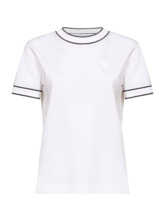 White stretch cotton piqué logo T-shirt