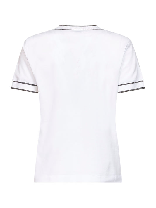 White stretch cotton piqué logo T-shirt