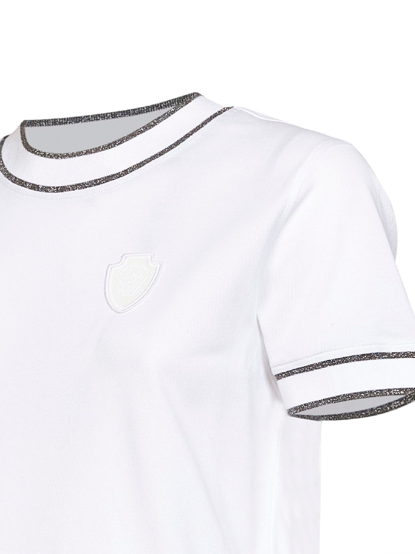 T-shirt in piquet di cotone stretch bianco con logo