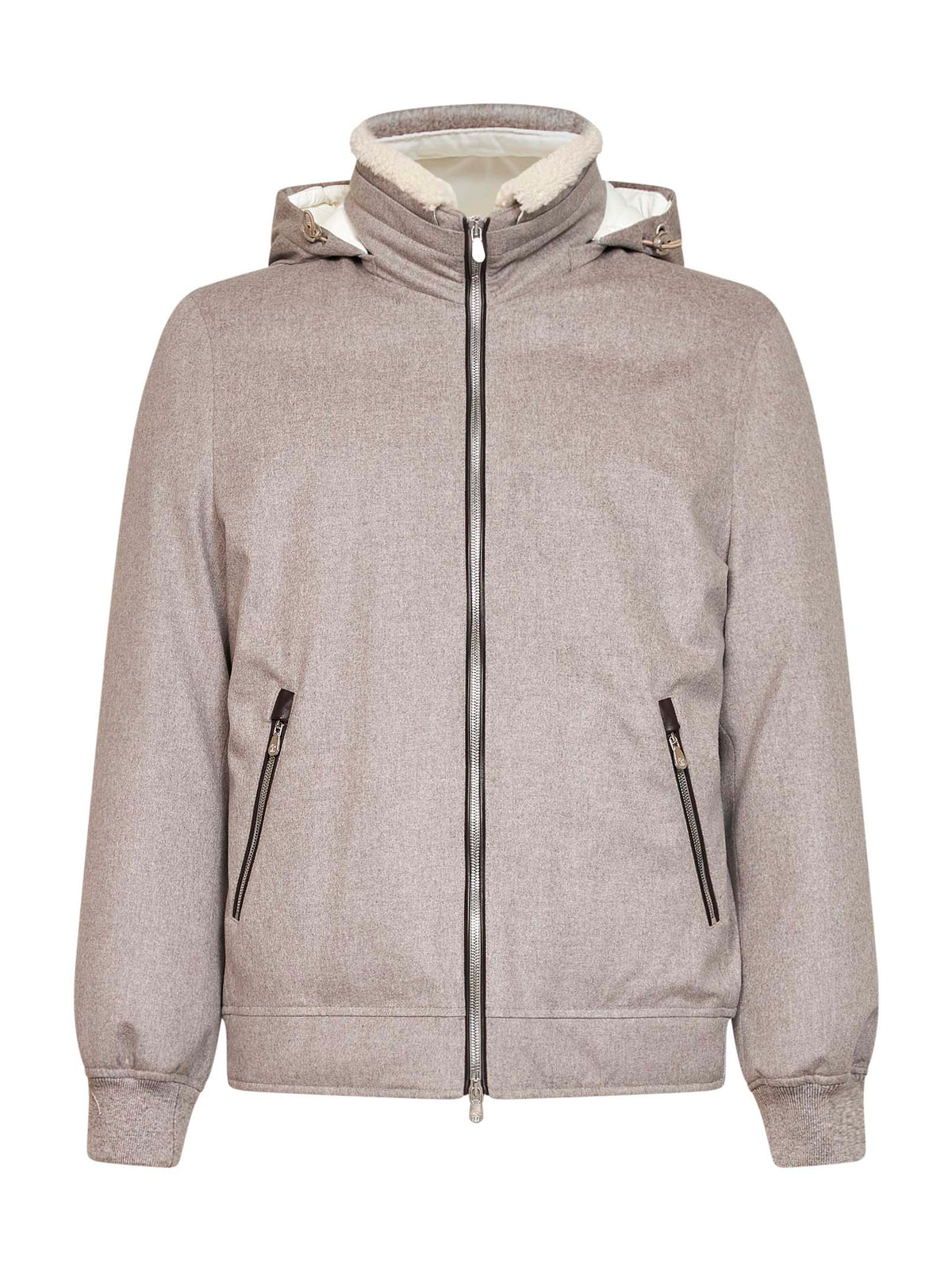 Giacca con dettaglio in shearling in cashmere grigio
