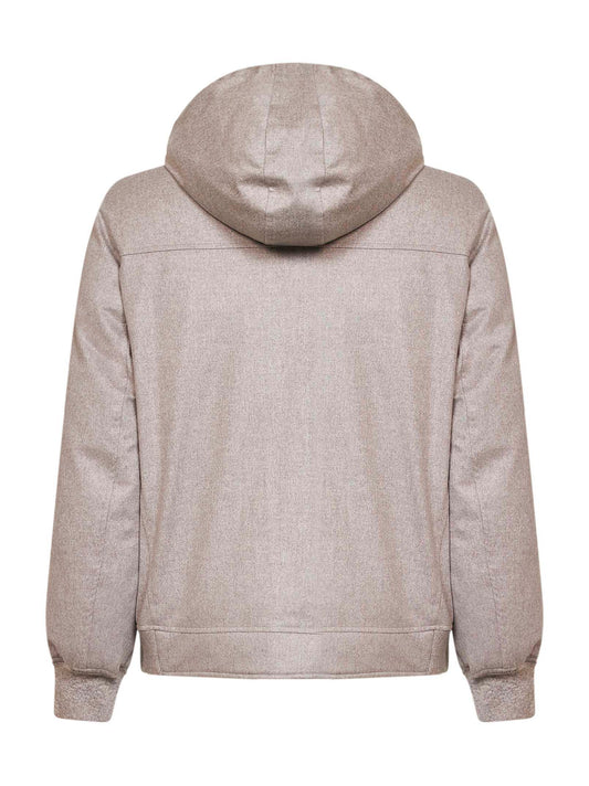 Giacca con dettaglio in shearling in cashmere grigio