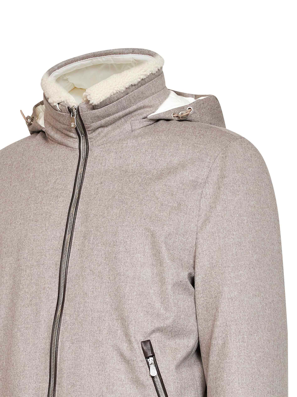 Giacca con dettaglio in shearling in cashmere grigio