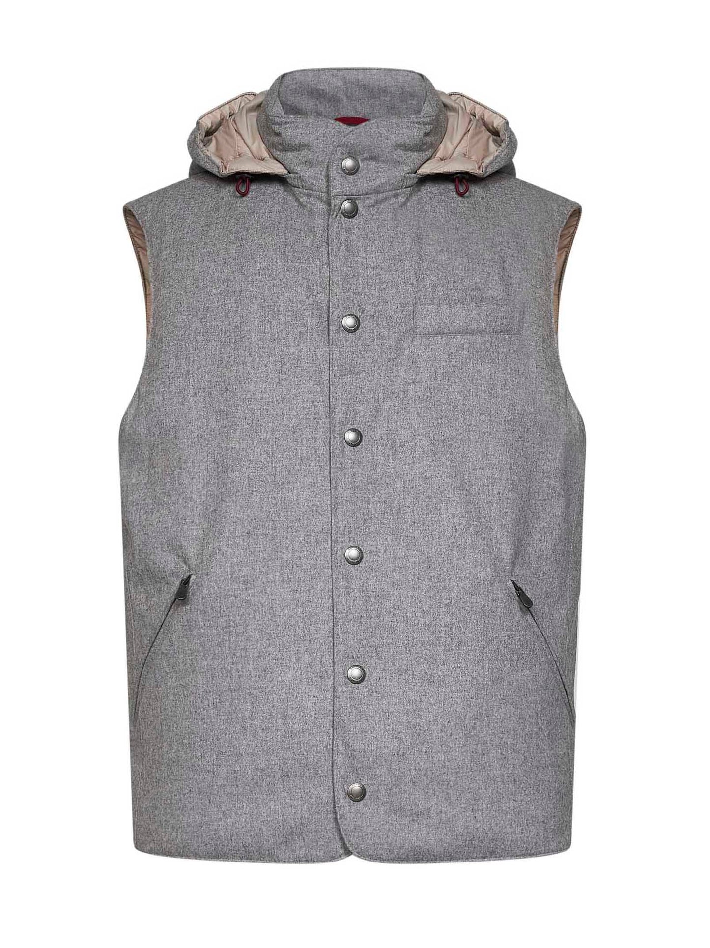 Light grey wool padded hooded vest