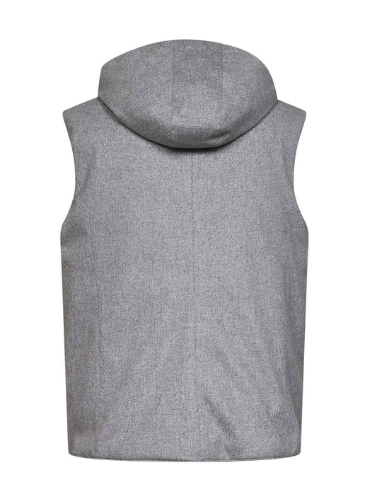 Gilet imbottito con cappuccio in lana grigio chiaro