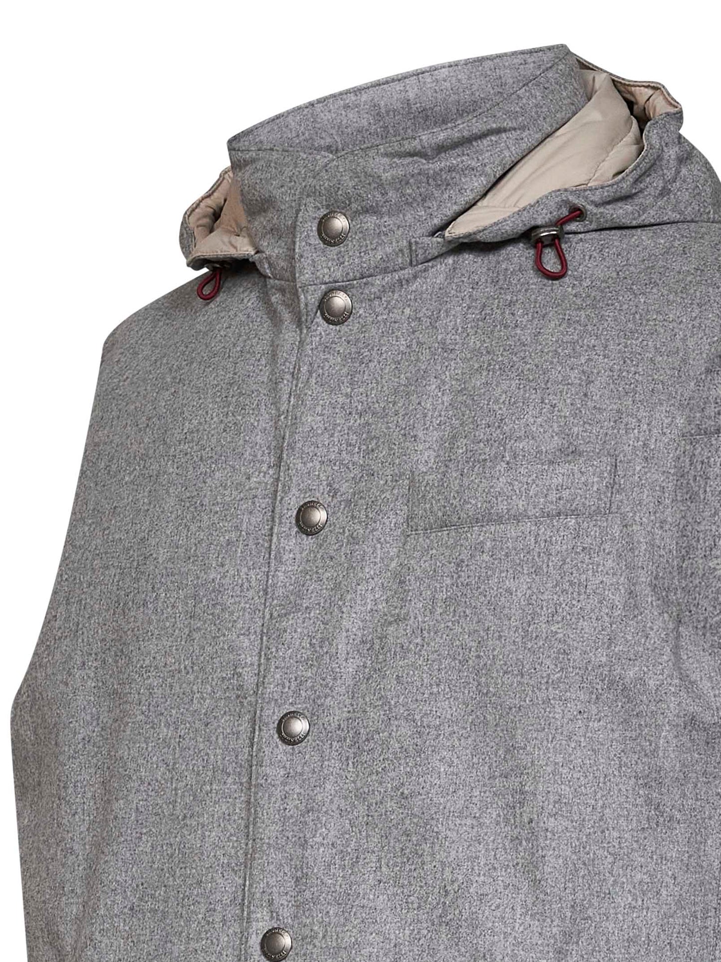 Light grey wool padded hooded vest