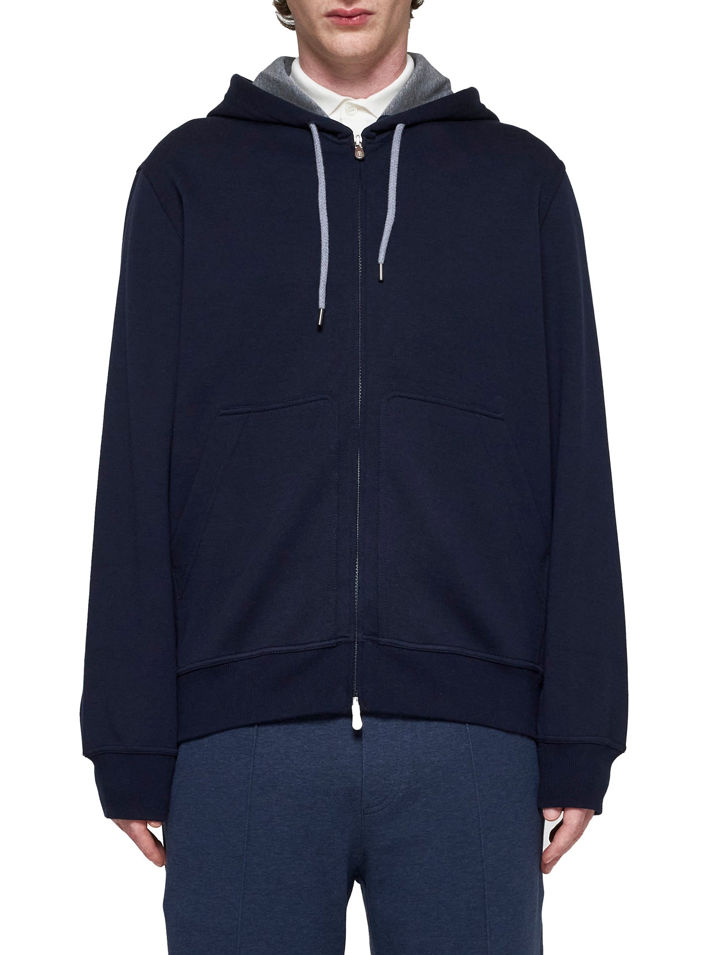 Felpa misto cotone con cappuccio e zip <BR/>