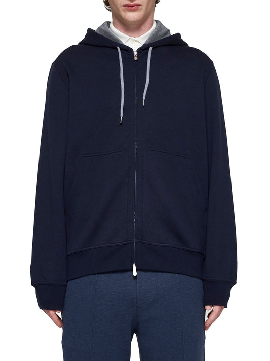 Felpa misto cotone con cappuccio e zip <BR/>