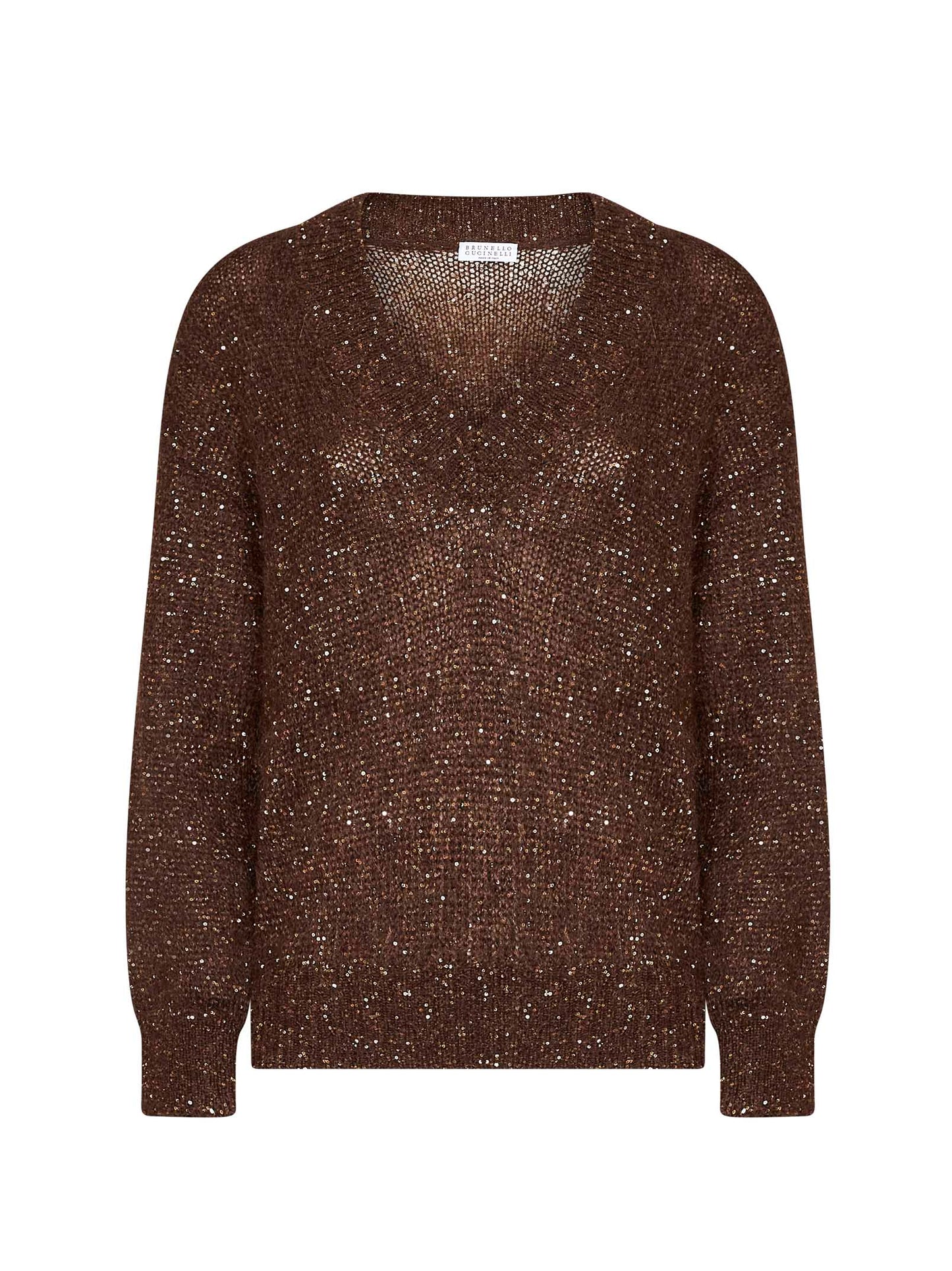 Dark chocolate Dazzling half-Engligh rib sticth cotton knit sweater
