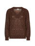 Dark chocolate Dazzling half-Engligh rib sticth cotton knit sweater