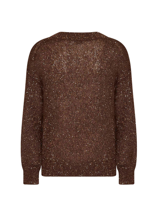 Dark chocolate Dazzling half-Engligh rib sticth cotton knit sweater