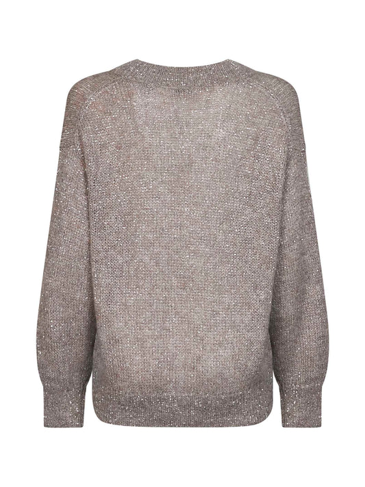 Dove grey Dazzling half-Engligh rib sticth cotton knit sweater