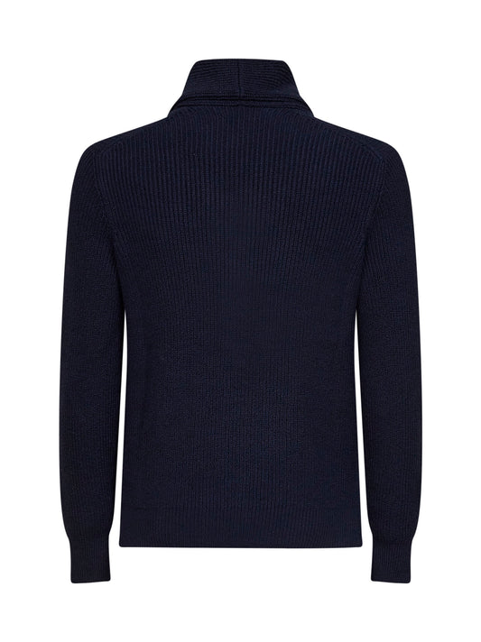 Cardigan sciallato in maglia a costa Inglese blu navy