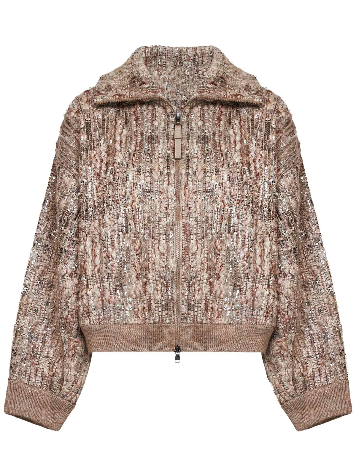 Beige Dazzling Tree Bark Embroidery cardigan