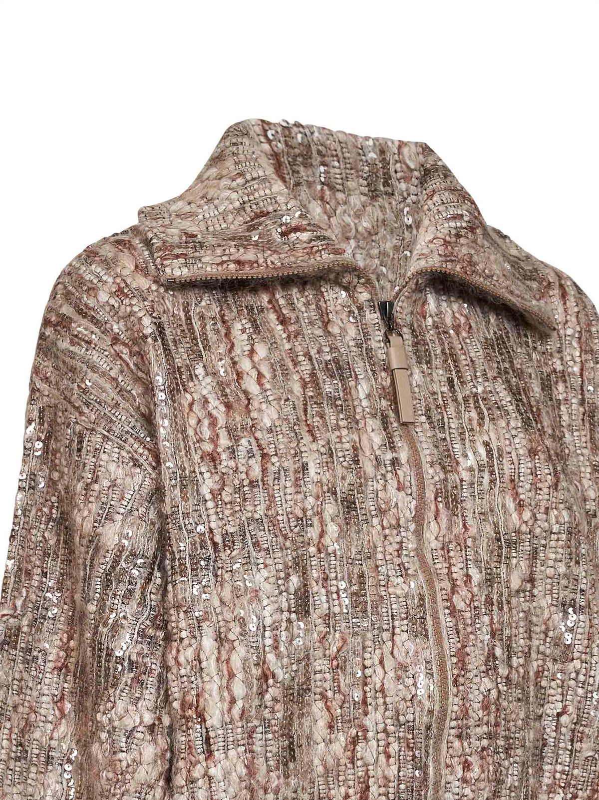 Beige Dazzling Tree Bark Embroidery cardigan