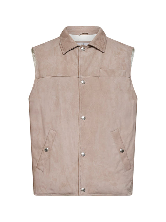 Gilet imbottito in camoscio marmo