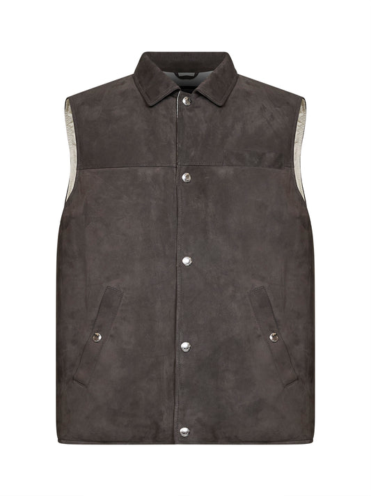 Steel grey suede padded vest