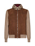 Mink and brown suede and knit hooded jacket
