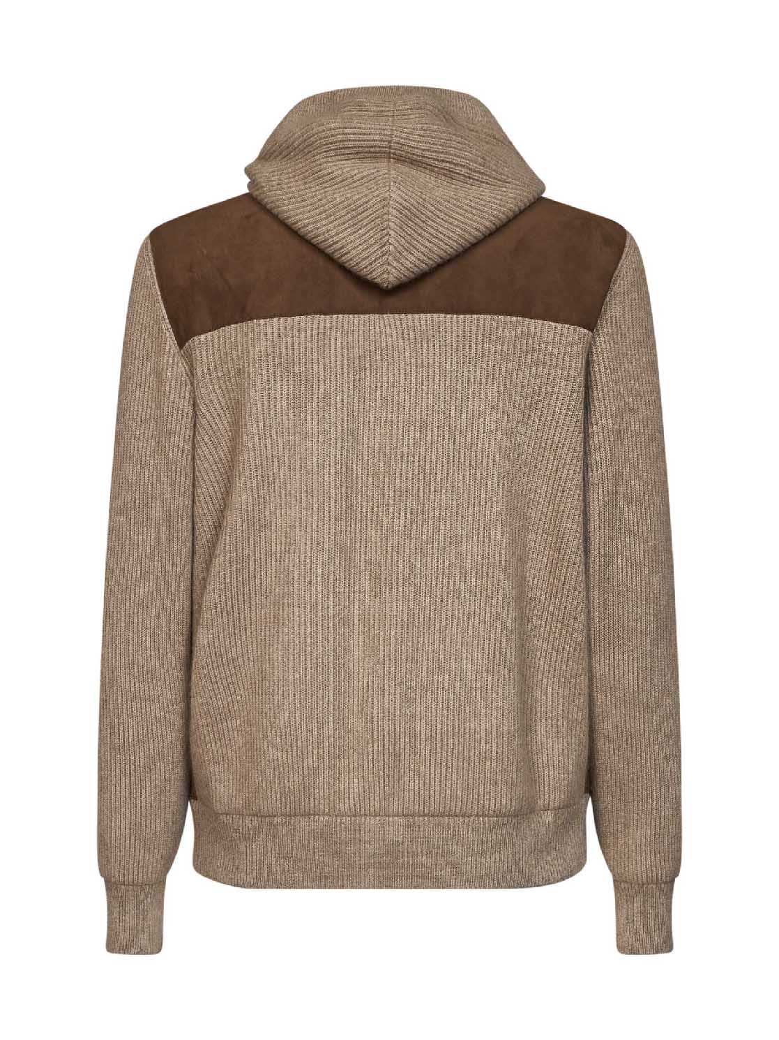 Mink and brown suede and knit hooded jacket