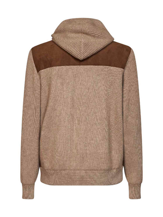 Mink and brown suede and knit hooded jacket