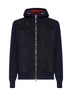 Navy blue suede and knit hooded jacket