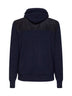 Navy blue suede and knit hooded jacket